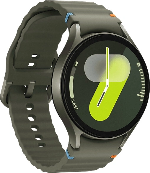 Eine Nahaufnahme einer grünen Smartwatch mit einer digitalen Anzeige.