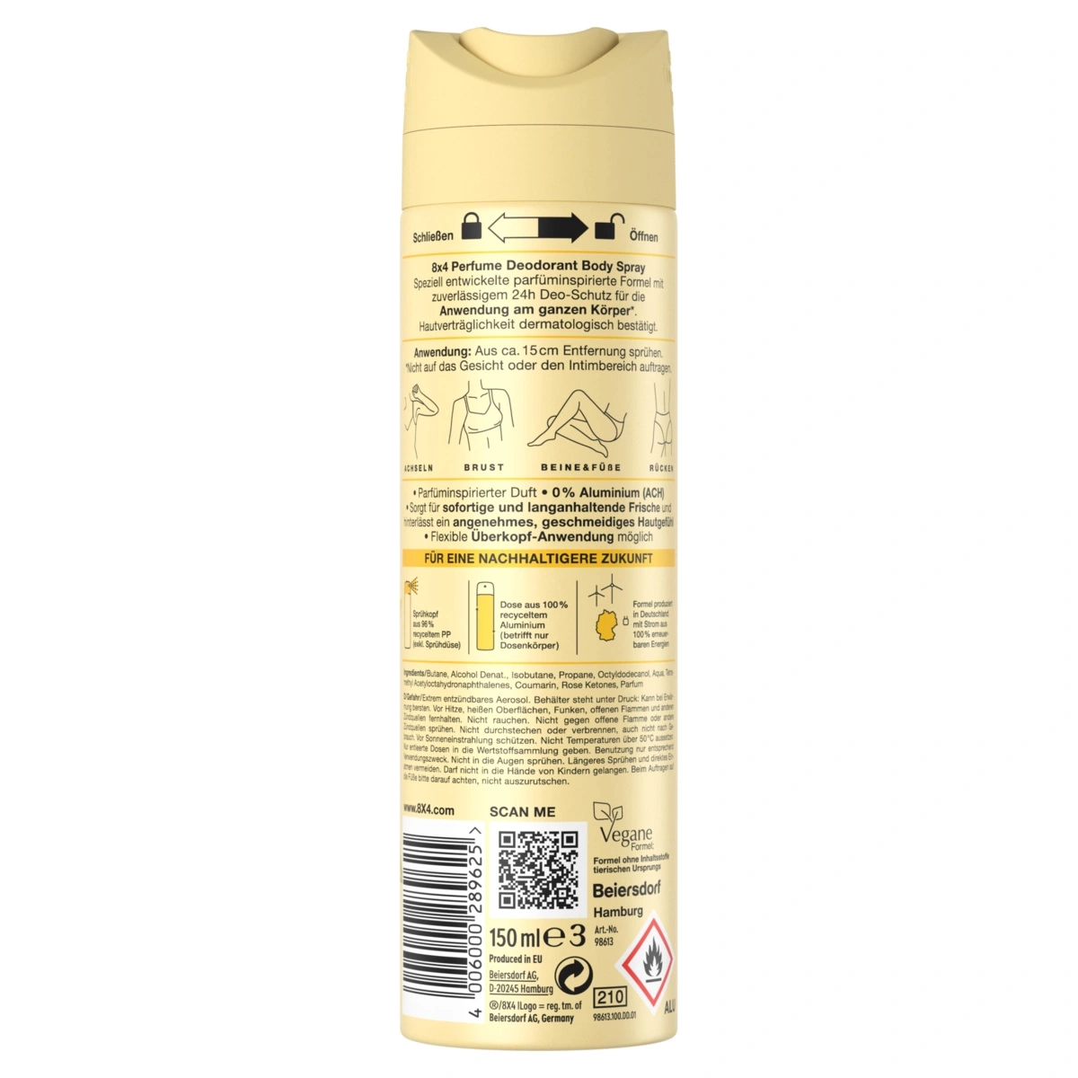 8x4 Parfum Deodorant Body Spray mit 24h Deo-Schutz für den Körper.