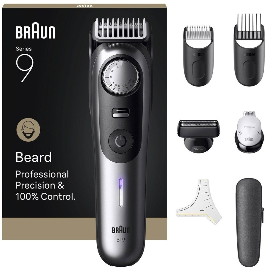 Braun Bartschneider, Serie 9, Präzision und Kontrolle, mit Zubehör und Etui.