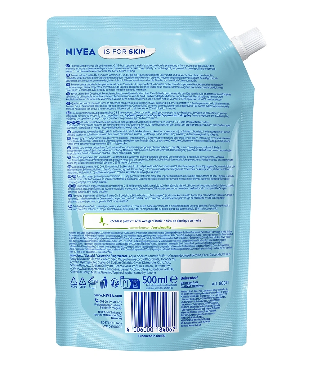 Nivea Duschgel für geschmeidige Haut mit schützendem Hautbarriere-Formel.