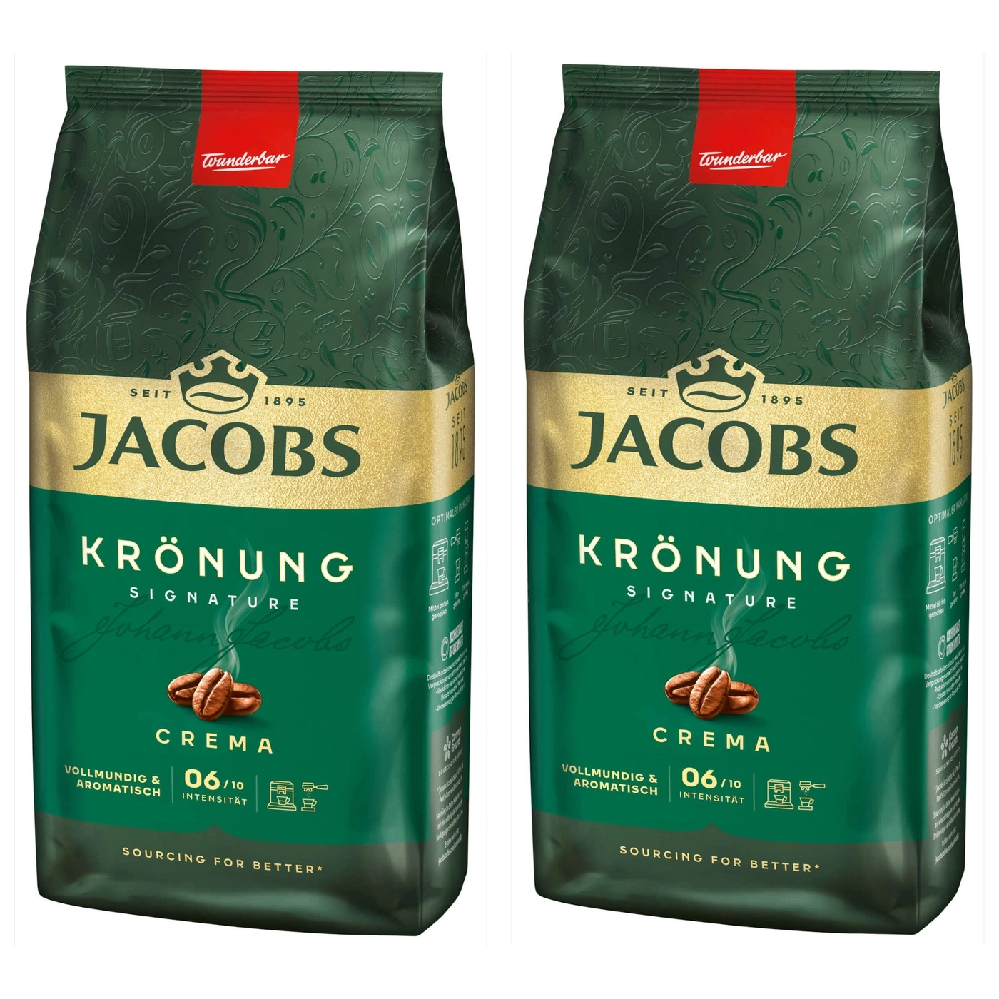 JACOBS Kaffeebohnen Krönung Crema 2 x 1 kg ganze Kaffee Bohnen geröstet Röstung