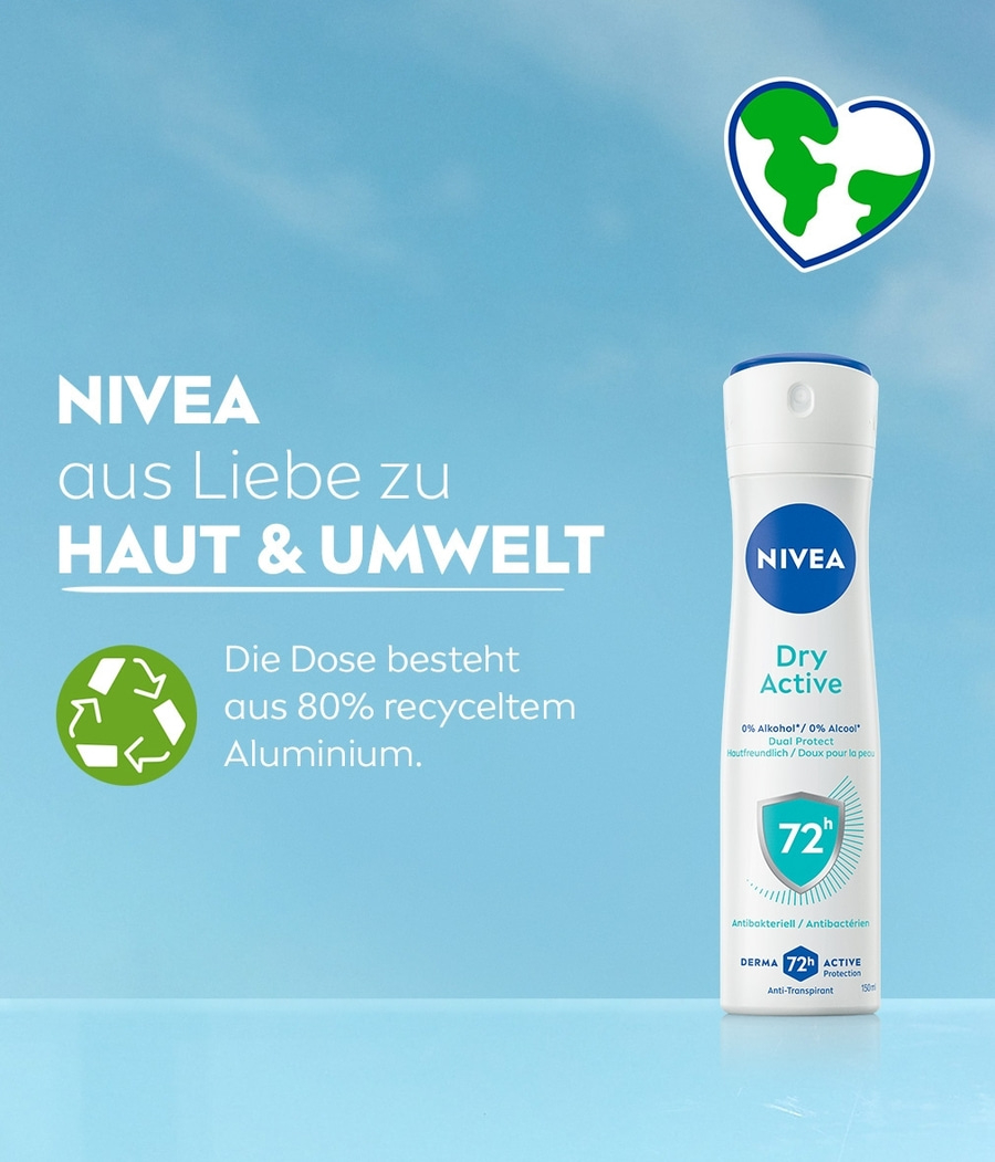 NIVEA Deodorant Dry Active Deo Spray 72h Anti-Transpirant-Schutz 6 x 150ml