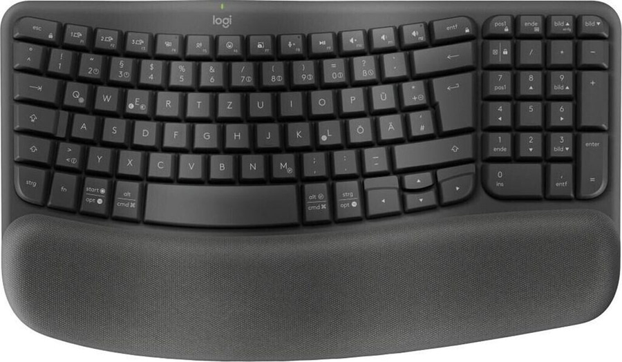 Ergonomische Computertastatur von Logitech mit Handballenauflage und Nummernblock