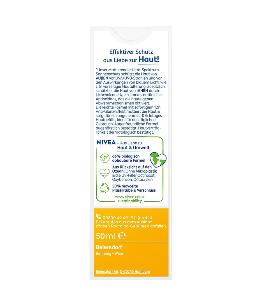 Nivea Sonnencreme, schützt die Haut vor UVA/UVB-Strahlen, 50ml, mattierend, biologisch abbaubar