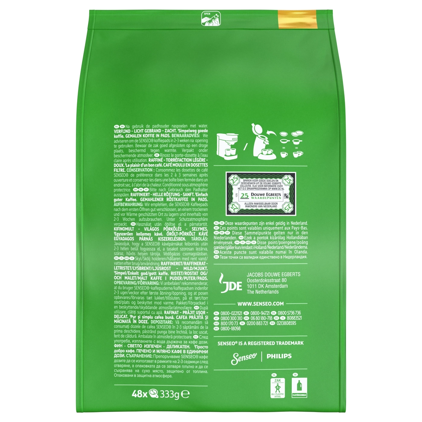 Kaffee in Pads mit einer Anleitung zur Zubereitung und Lagerung