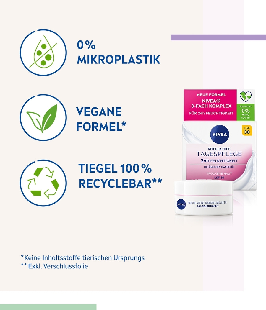 NIVEA Reichhaltige Tagespflege für trockene Haut mit Mandelöl LSF30 2 x 50ml