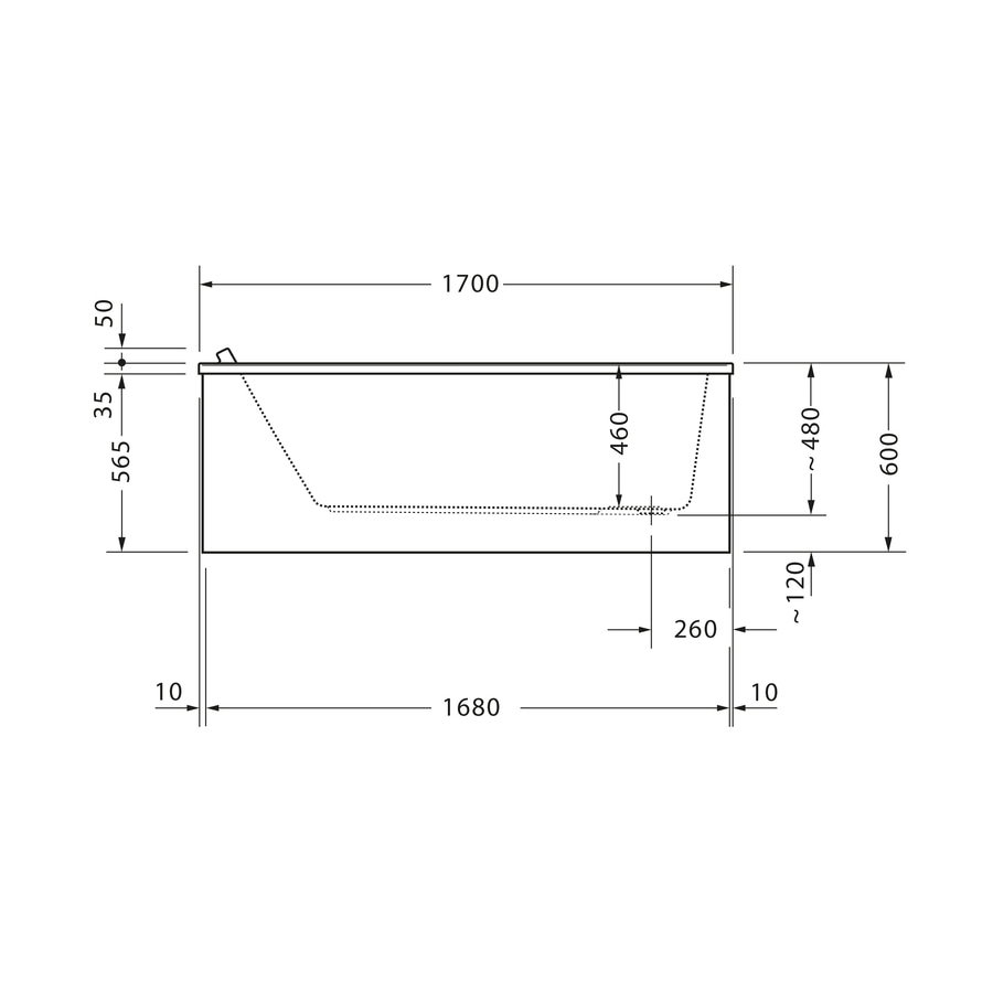 DURAVIT Badewanne Starck 1700 x 750 mm Weiß mit 1 Rückenschräge Acryl