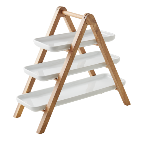 BETTY BOSSI Etagere 3 Servierplatten Porzellan Holz Servierständer