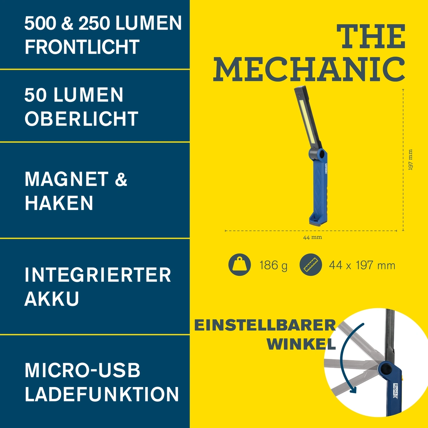 Rapid The Mechanic LED Arbeitsleuchte Akku 500lm Magnet Werkstatt 5001733