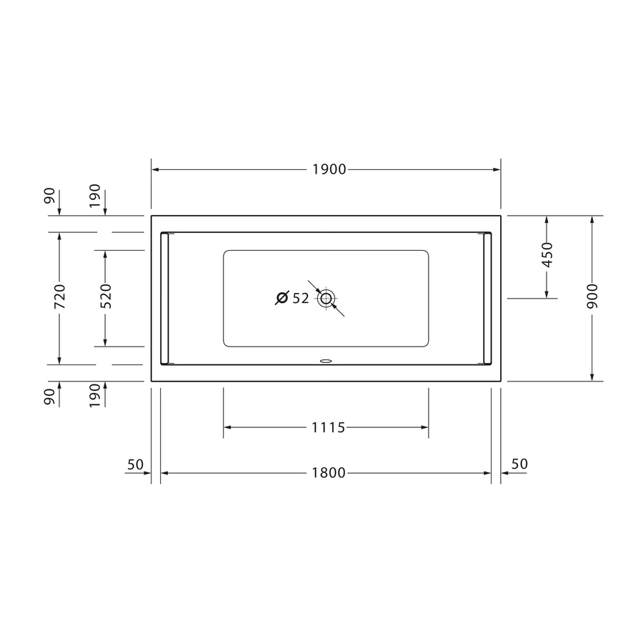 DURAVIT Badewannen Starck 1900x900 mm Badewanne rechteckig Ablauf Mitte weiß