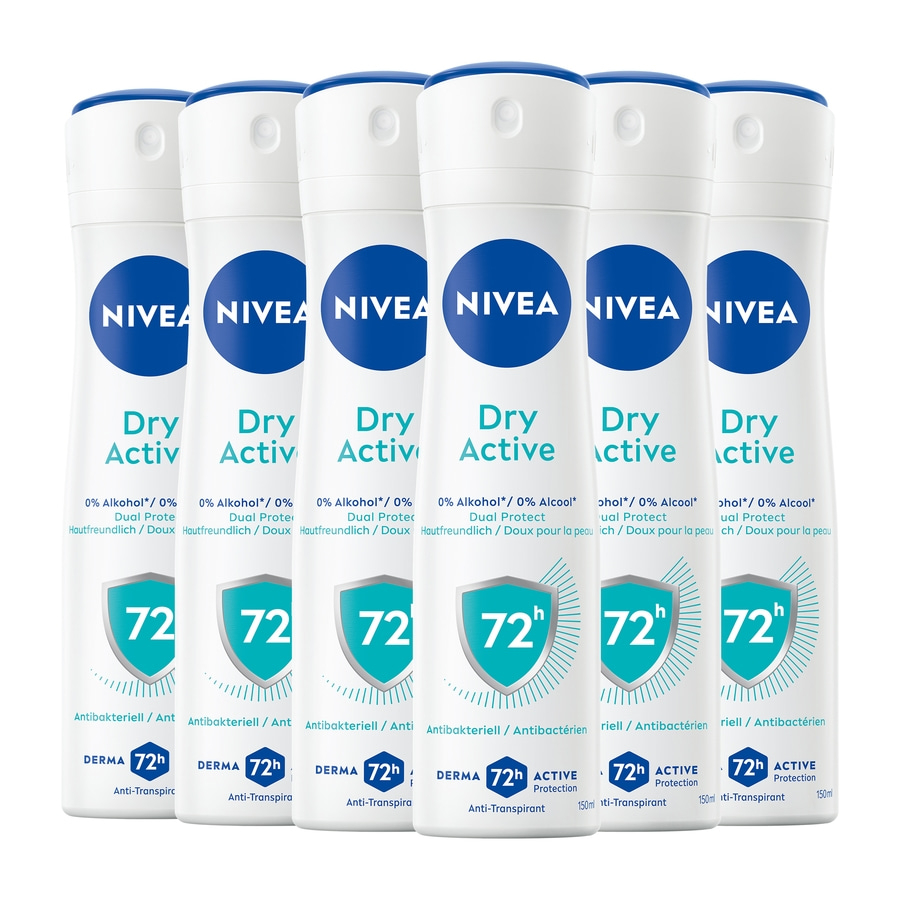 NIVEA Deodorant Dry Active Deo Spray 72h Anti-Transpirant-Schutz 6 x 150ml