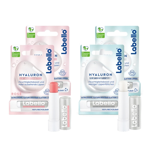 Labello HYALURON LIP MOISTURE PLUS Lippenpflege 2x Clear + 2x Rosé