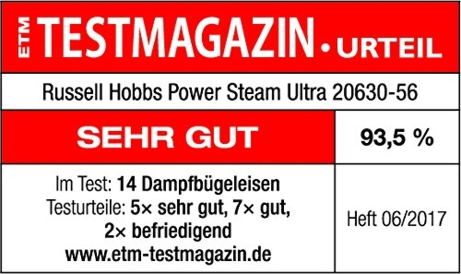 Testmagazin-Urteil für Russell Hobbs Power Steam Ultra 20630-56: Sehr gut, 93,5%, Heft 06/2017