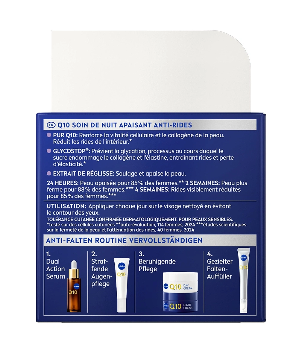 Nivea Q10 Anti-Falten Routine für die Nachtpflege.
