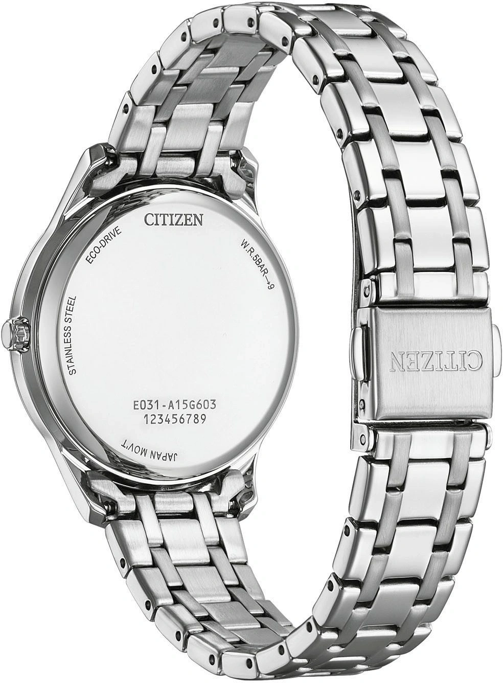 Edles Citizen Eco-Drive
Edles Citizen Eco-Drive Metallarmbanduhr-Rückseite