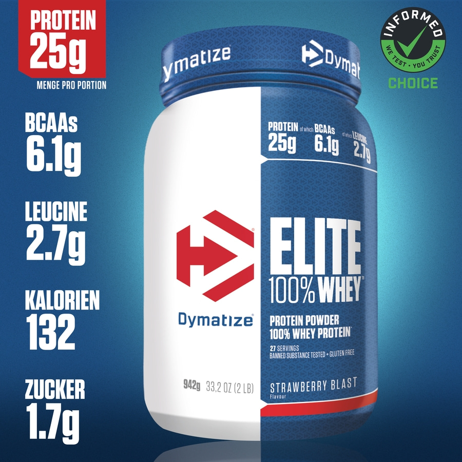 Dymatize Elite 100% Whey Protein, Erdbeergeschmack, 25g Protein pro Portion, 27 Portionen