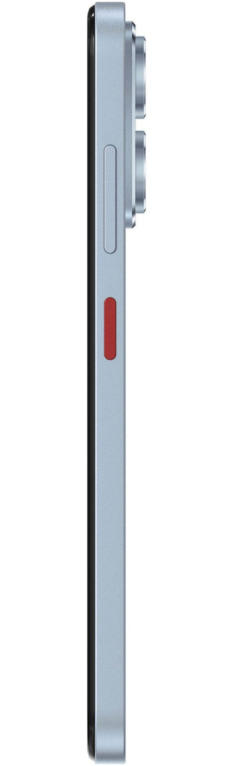 Ein Smartphone mit silbernem Gehäuse und roten Akzenten.