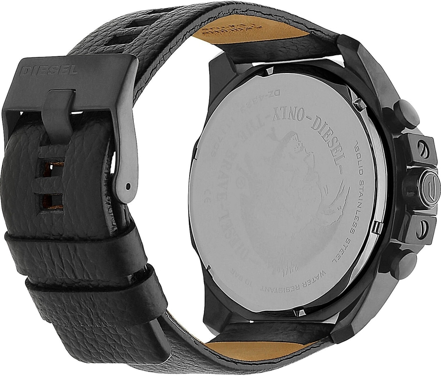 Schwarze Diesel-Uhr mit Lederarmband, Edelstahl, wasserdicht, Chronograph