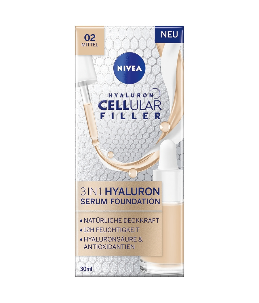 Nivea Cellular Filler Foundation. 3in1 Hyaluron Serum Foundation. Mittel.