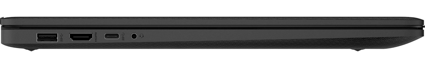 Seite eines schwarzen Laptops mit USB-, HDMI- und USB-C-Anschlüssen