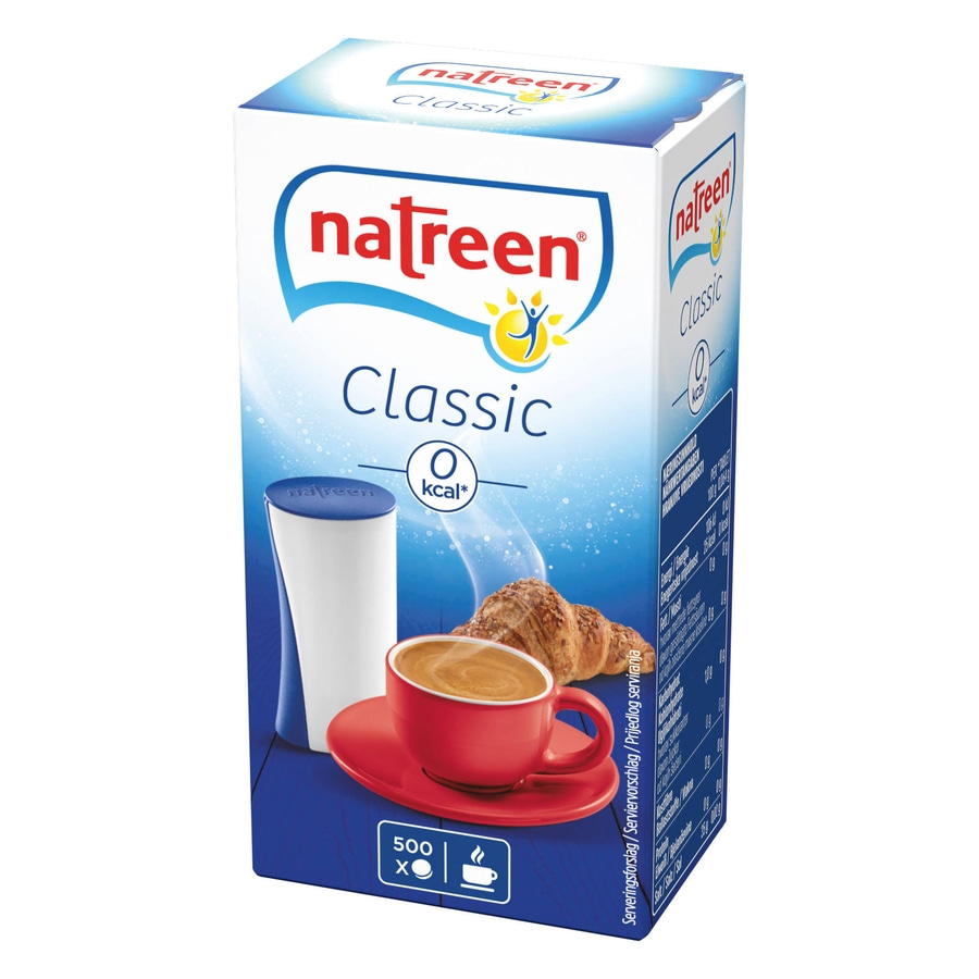 Natreen Classic, 0 kcal, Kaffeetasse, Croissant, 500 Tabletten, Süßstoff, blaue Verpackung