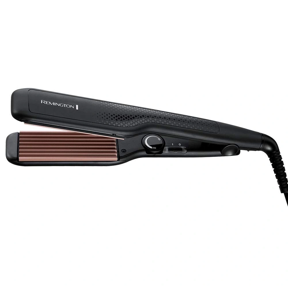 Haarglätter von Remington, schwarz, mit Temperaturregler und gewellter Platte