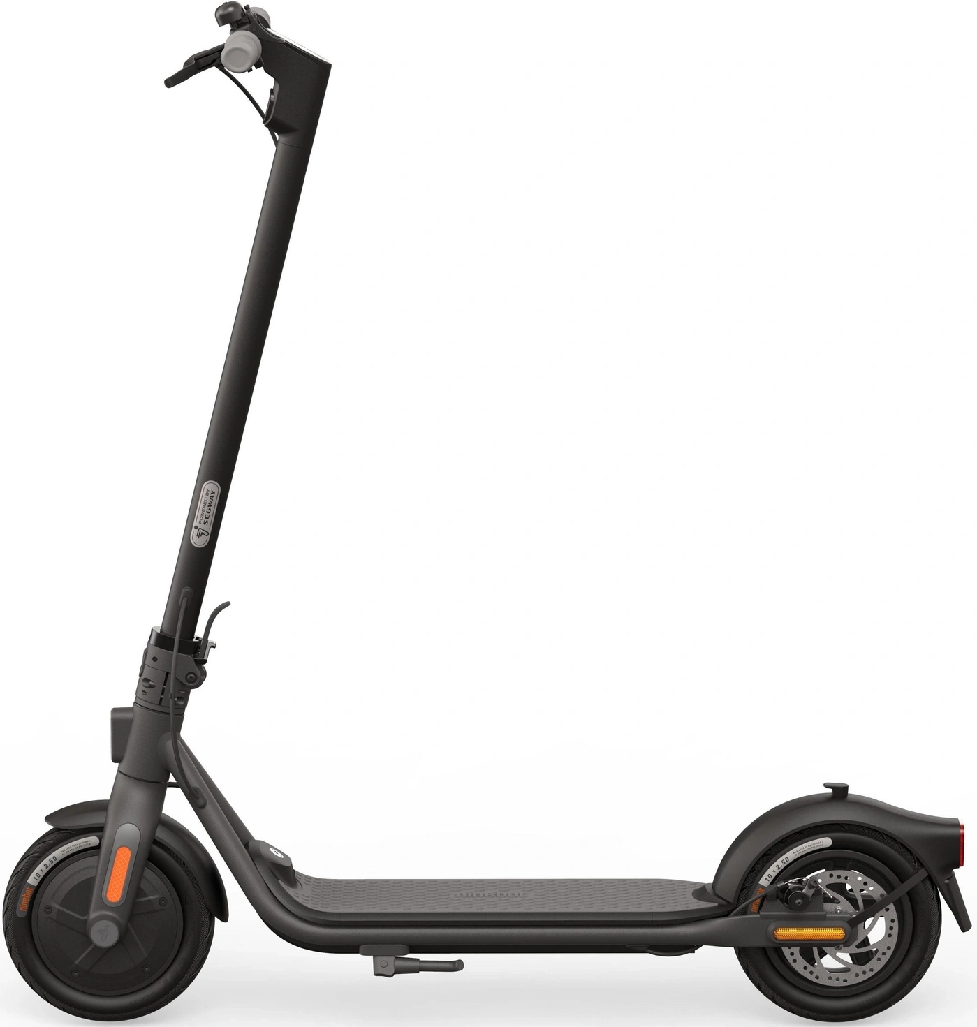 Schwarzer E-Scooter von Segway mit Lenker, Trittbrett und Rädern.