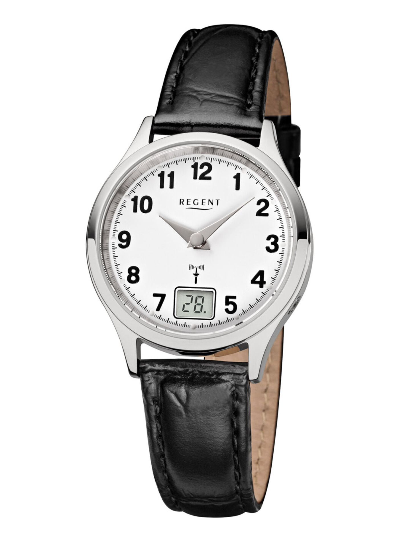 REGENT Funkuhr FR192 Damen Armbanduhr digitales Datum Edelstahl 29 mm