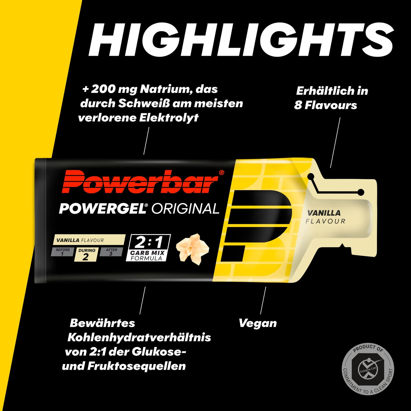 POWERBAR PowerGel Fruit Vanilla Vanille High Carb Energie Gel Natrium 24 x 41 g
