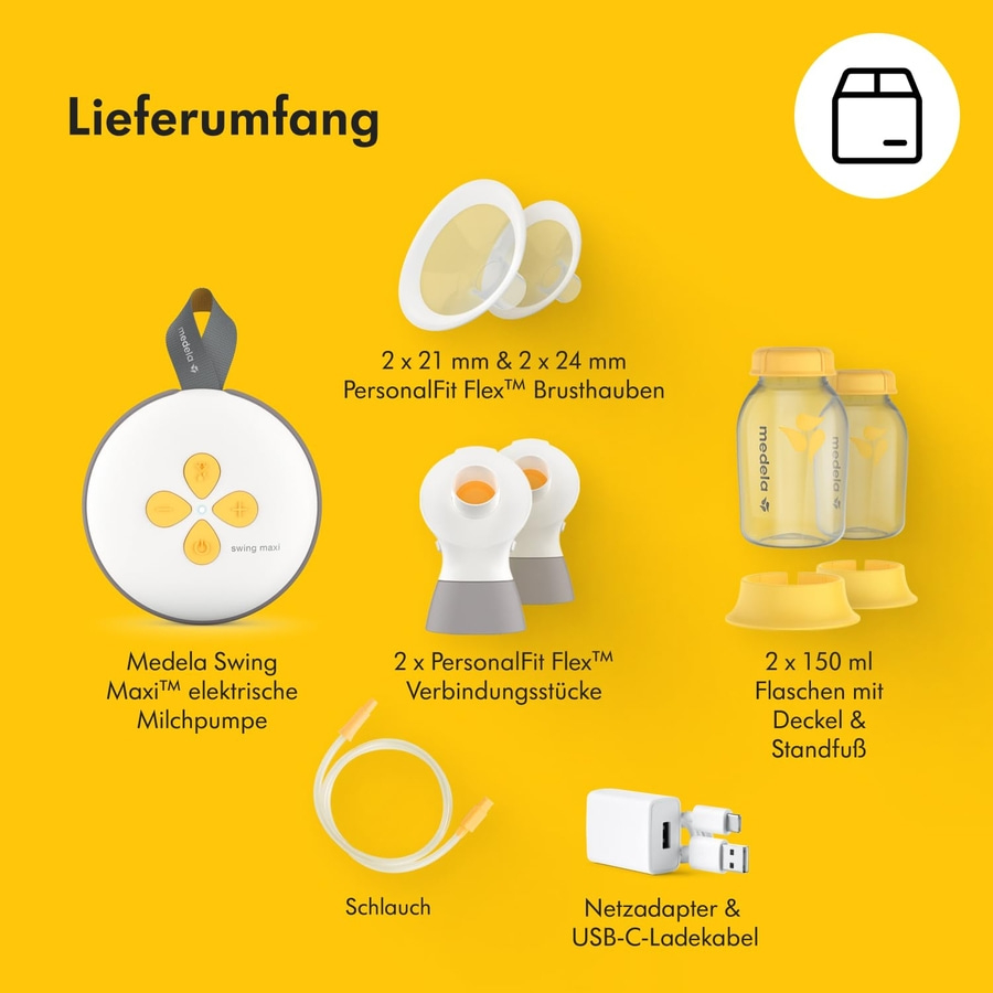 Medela Swing Maxi Elektrische Doppelmilchpumpe +PersonalFit Flex Brusthauben