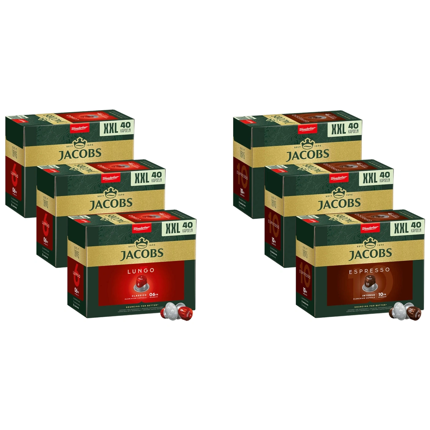 Jacobs Kaffeekapseln in verschiedenen Geschmacksrichtungen und Packungsgrößen, XXL-Packung