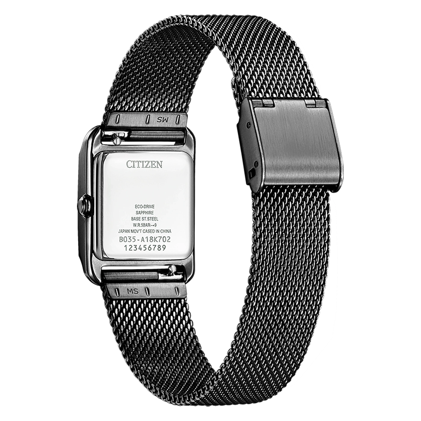 Citizen-Uhr mit schwarzem Armband, Eco-Drive, Saphirglas, Edelstahl, japanisches Uhrwerk.