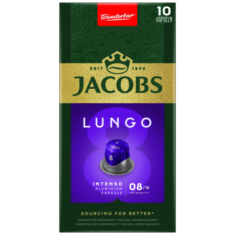 JACOBS Kapseln Lungo 8 Intenso 100 Nespresso®* kompatible Kaffeekapseln 10 x 10