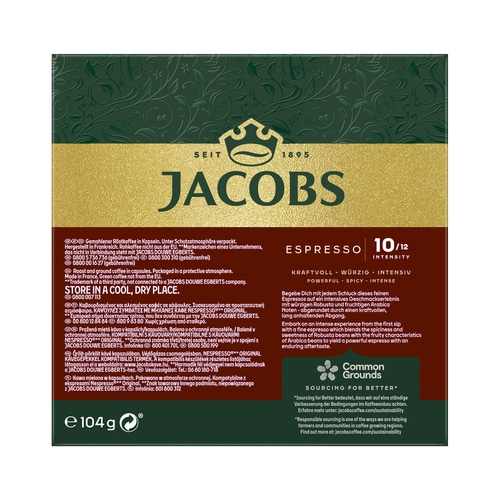 Kaffeekapseln von Jacobs, Espresso, 10/12 Intensität, stark, würzig, intensiv, 104g, Common Grounds