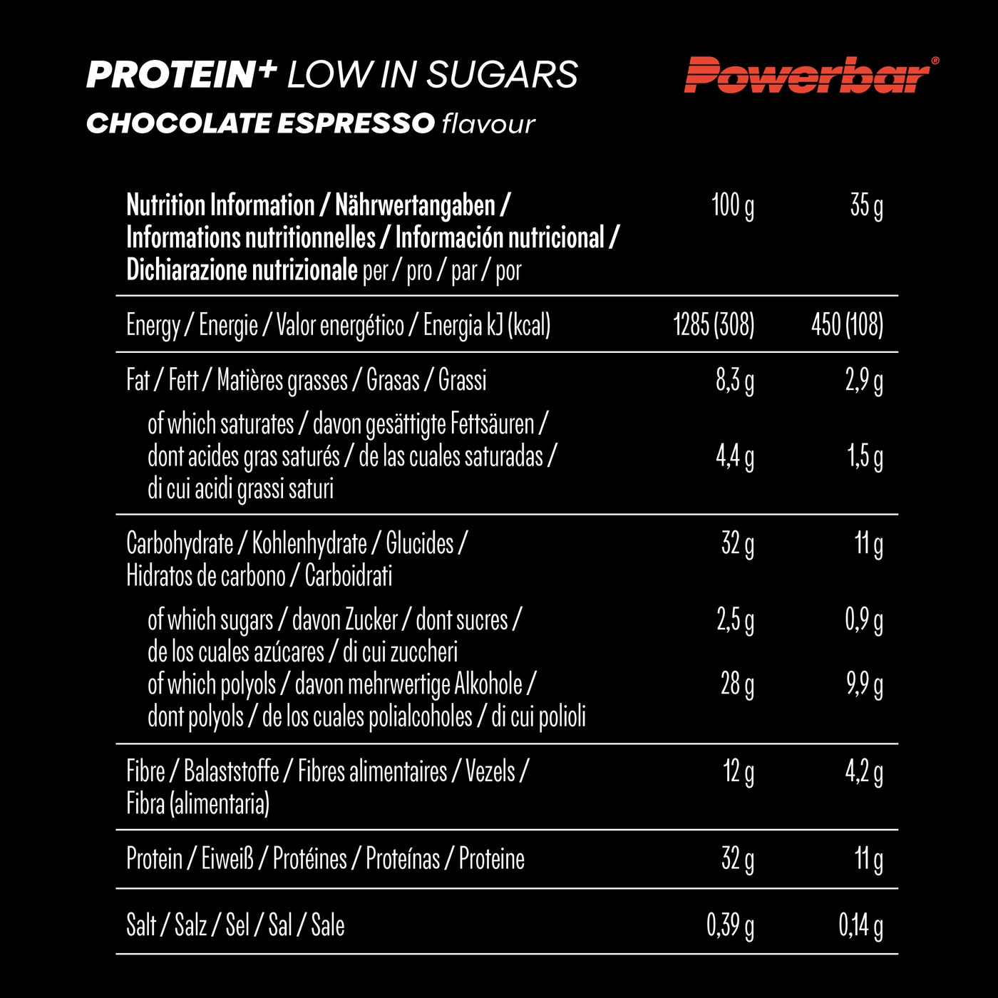 POWERBAR Protein Plus - Low Sugar - Chocolate Espresso - 16x35g Riegel
