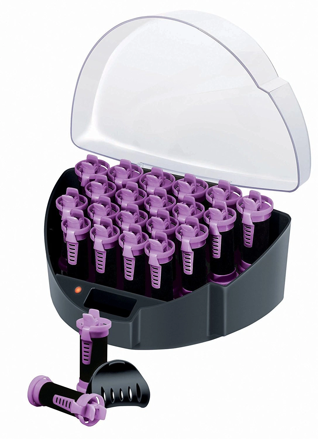 Haarroller-Set mit Deckel, lila und schwarz, für Locken