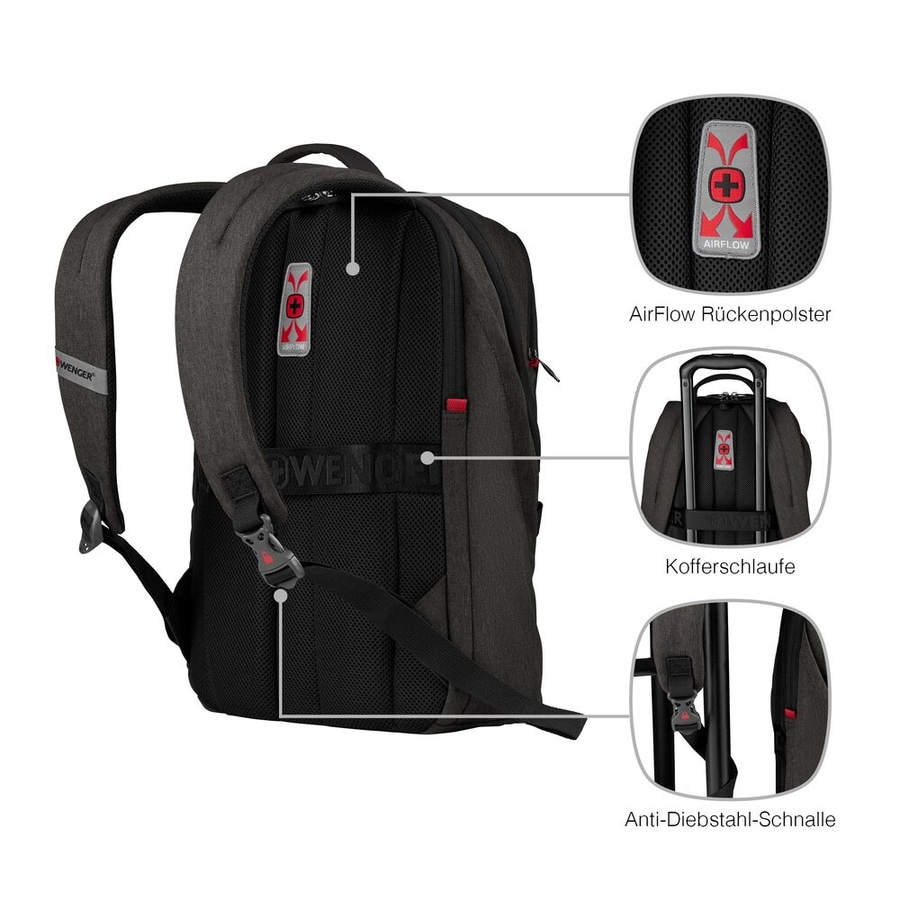 Wenger Rucksack mit Airflow, Kofferschnalle und Anti-Diebstahl-Schnalle