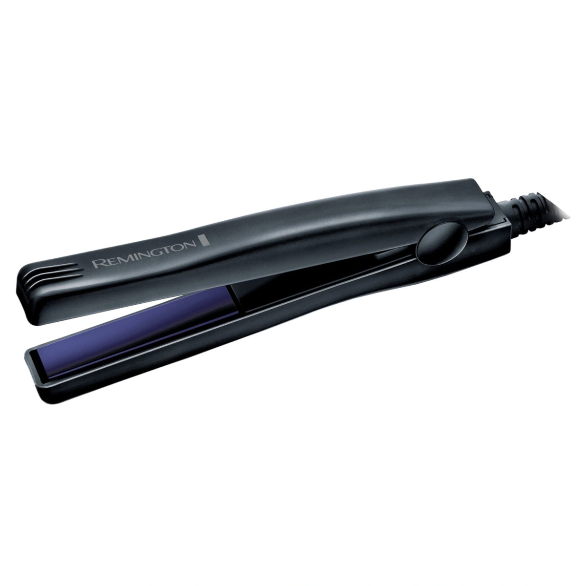 Schwarzes Remington Glätteisen, geöffnet, mit blauem Innenleben und Kabel