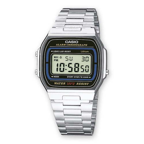 CASIO COLLECTION A164WA-1VES Armbanduhr Unisex Retro silber B-Ware Casio Uhr, digital, silbernes Armband, Alarm Chronograph, Wasserfest, 10:58:50 Uhr