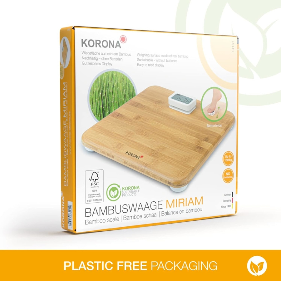 KORONA Bambuswaage Miriam, nachhaltig, ohne Batterien, gut lesbares Display, bis 150kg