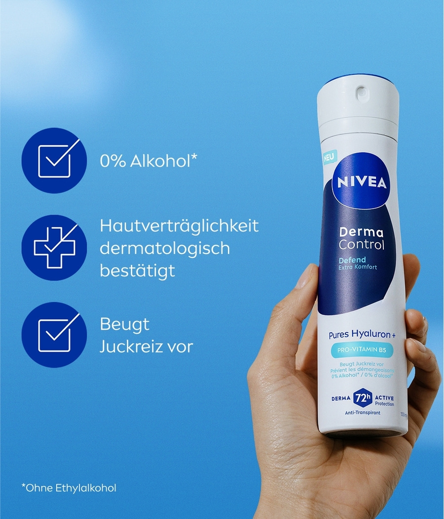 Nivea Derma Control Deo mit Hyaluron und Pro-Vitamin B5, 0% Alkohol