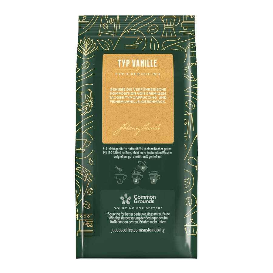 JACOBS Löskaffee TYP VANILLE CAPPUCCINO 12 x 360 g Beutel Vanille-Geschmack