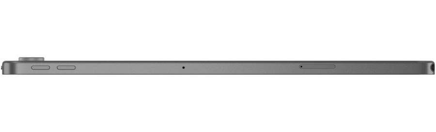 Ein Tablet mit Kameras, Ladeanschluss und Lautstärketasten auf der Seite.