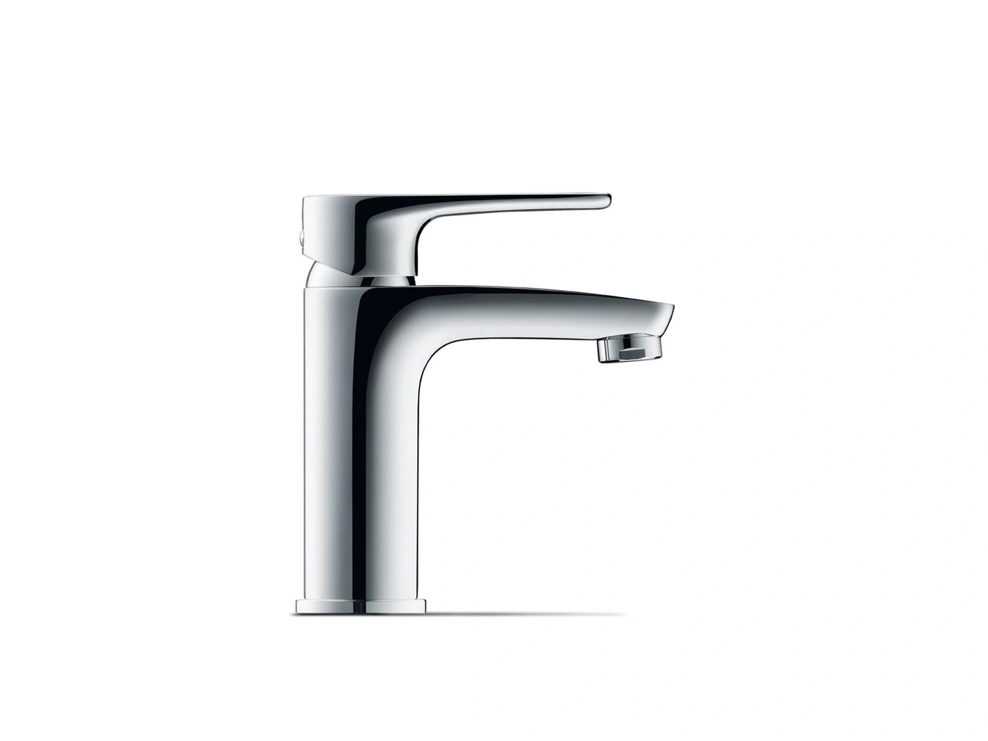 Chrom-Wasserhahn, glänzend, modern, Badezimmer, Sanitär, Wasser, Metall, Design, isoliert, weiß