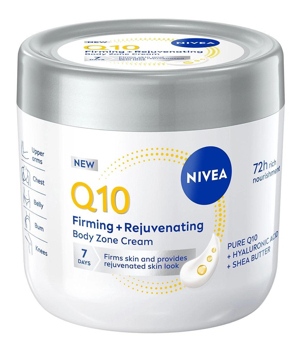 NIVEA Q10 Body Zone Firming + Rejuvenating Cream jar.
