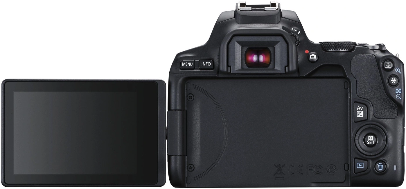 Die Rückseite einer Canon Digitalkamera mit ausgeklapptem Bildschirm