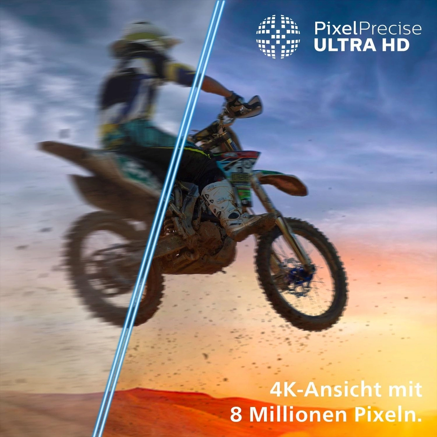 Motorradfahrer springt mit PixelPrecise Ultra HD Technologie