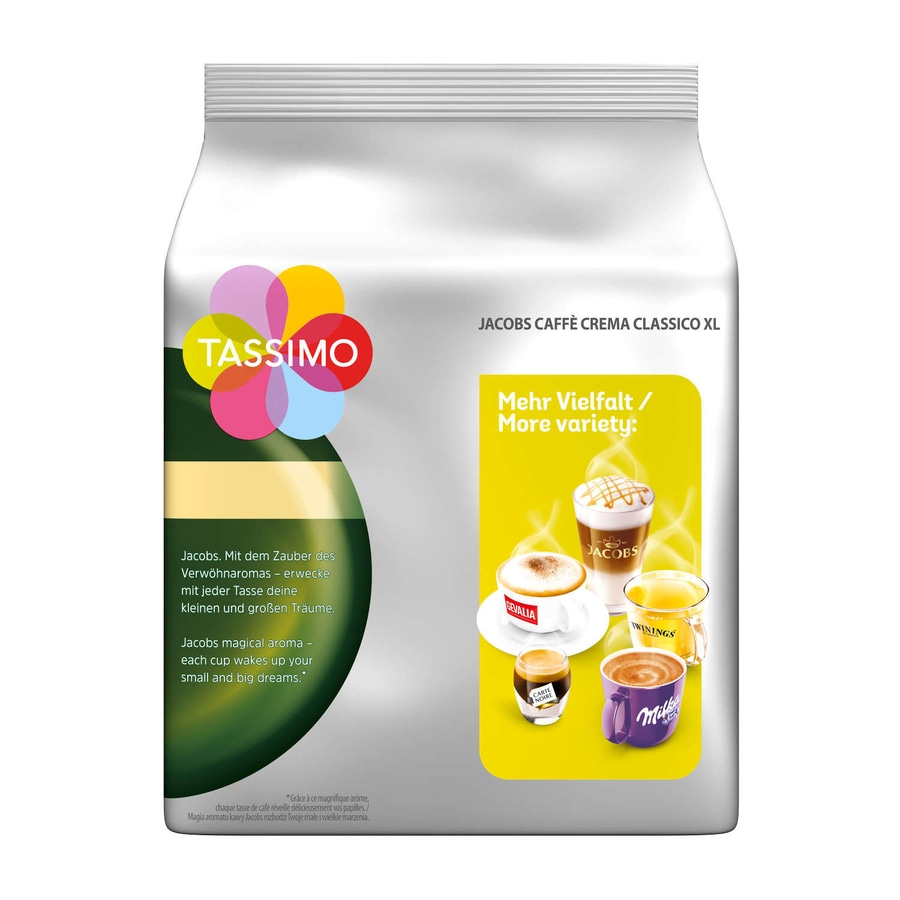 Tassimo Jacobs Kaffeebeutel mit verschiedenen Getränken, Mehr Vielfalt.