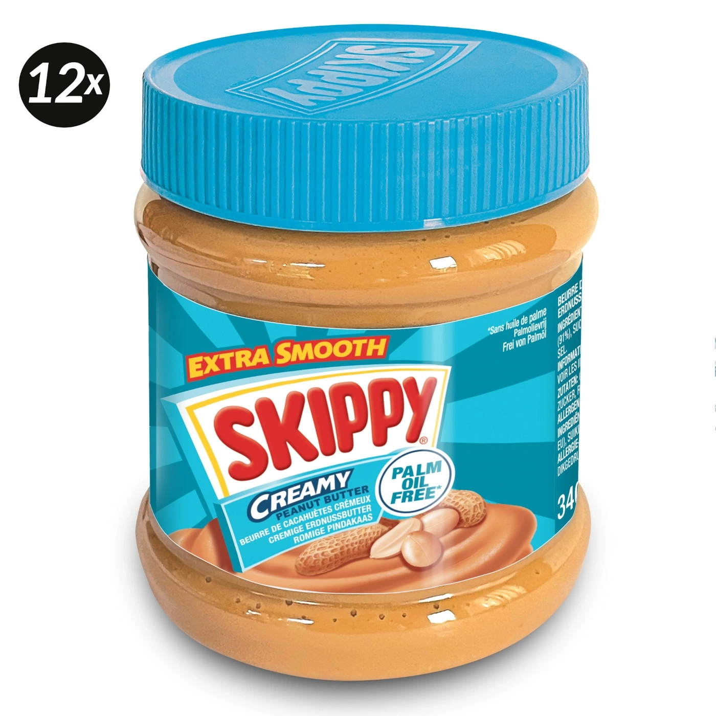 Skippy Erdnussbutter, 12x, cremig, Palmölfrei, extra glatt, Produktbild, Lebensmittel