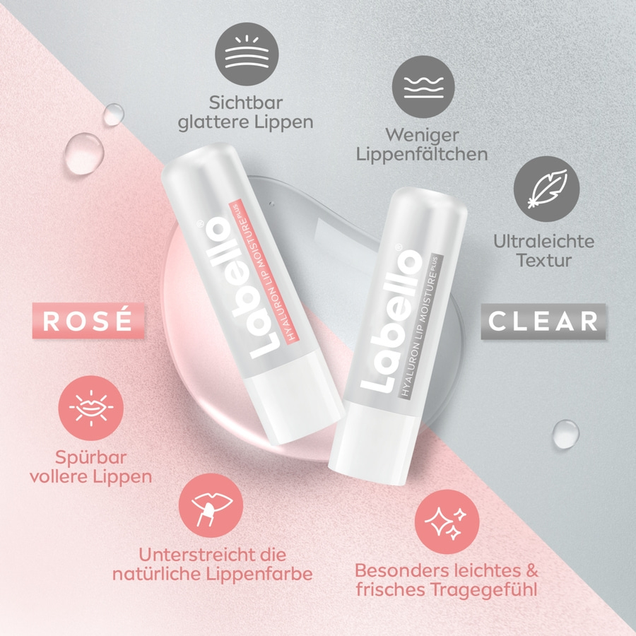 Labello HYALURON LIP MOISTURE PLUS Lippenpflege 2x Clear + 2x Rosé